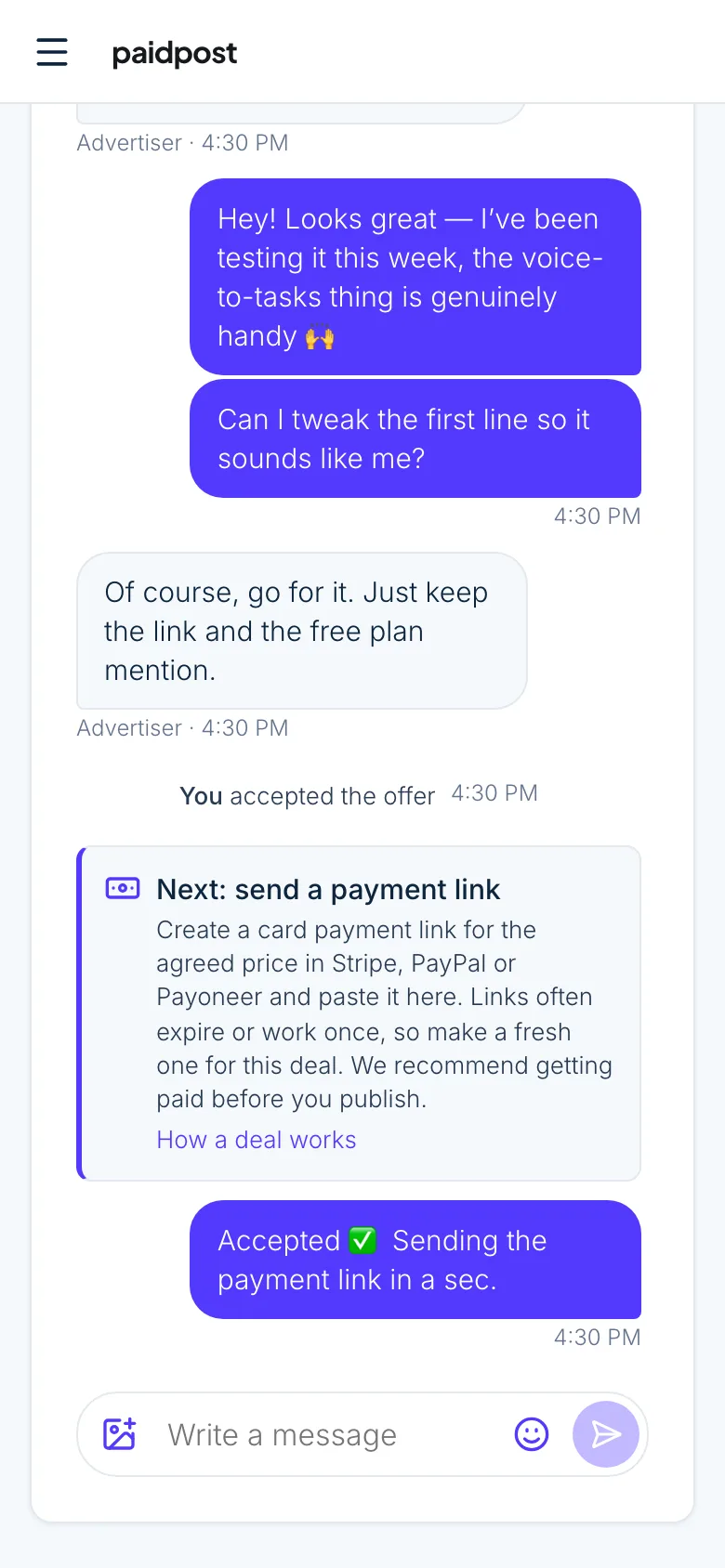 The deal chat on a phone