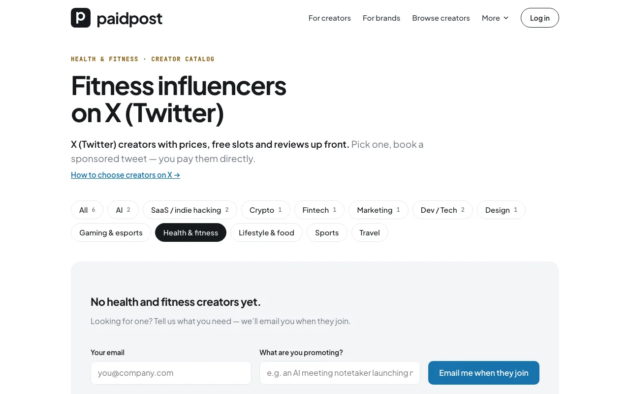 The form on a niche without creators yet